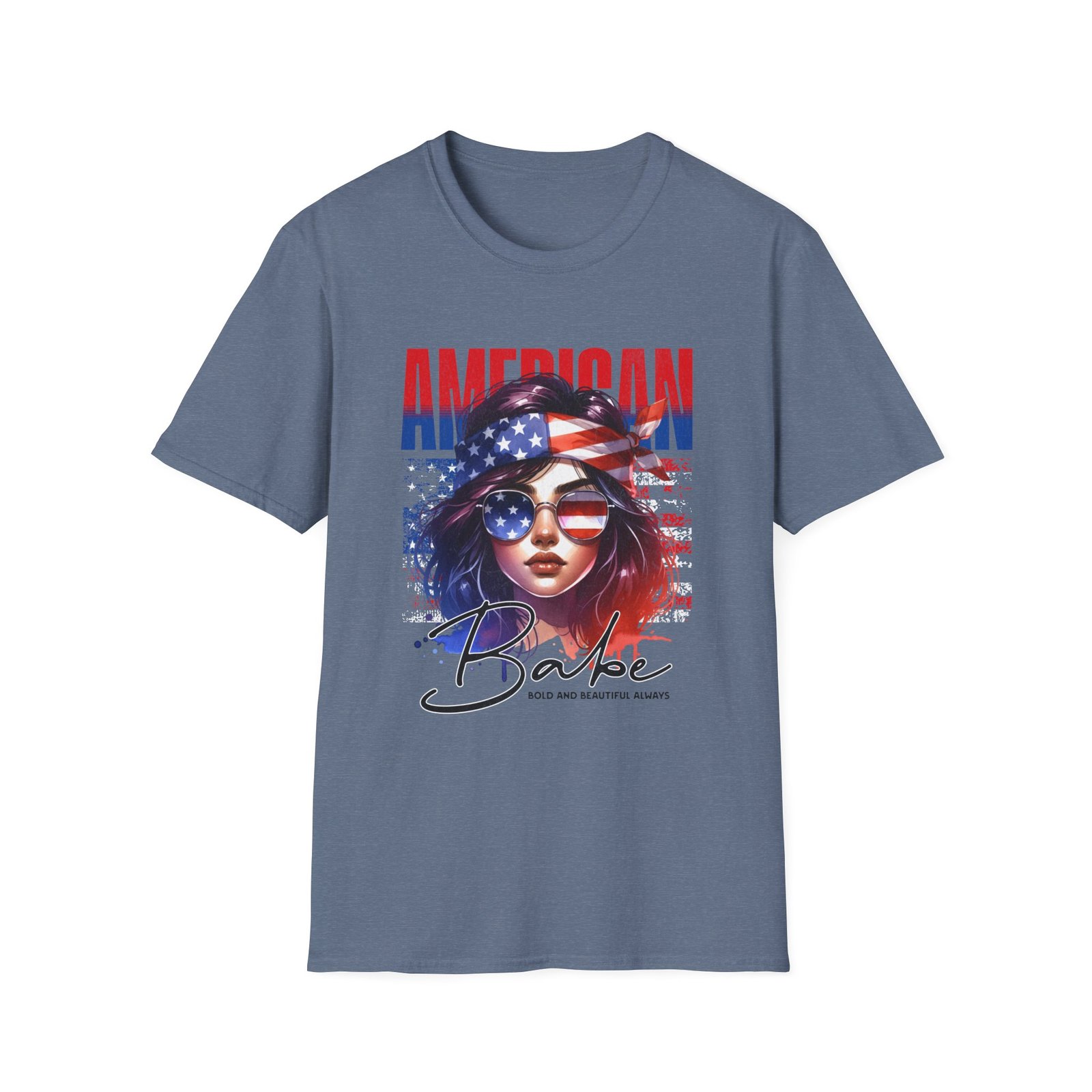 Patriotic American Graphic T-Shirt, Softstyle Tee for Summer Celebrations, 4th of July Outfit, Trendy Casual Wear, Gift for Her - Image 3