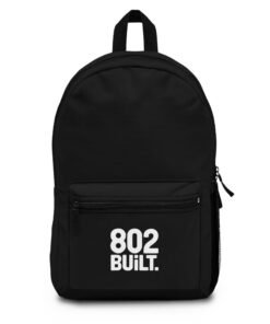 Sleek Black Backpack with 802 BUILT Design – Stylish School, Travel, Gym Bag, Perfect Gift for Students, Minimalist Style
