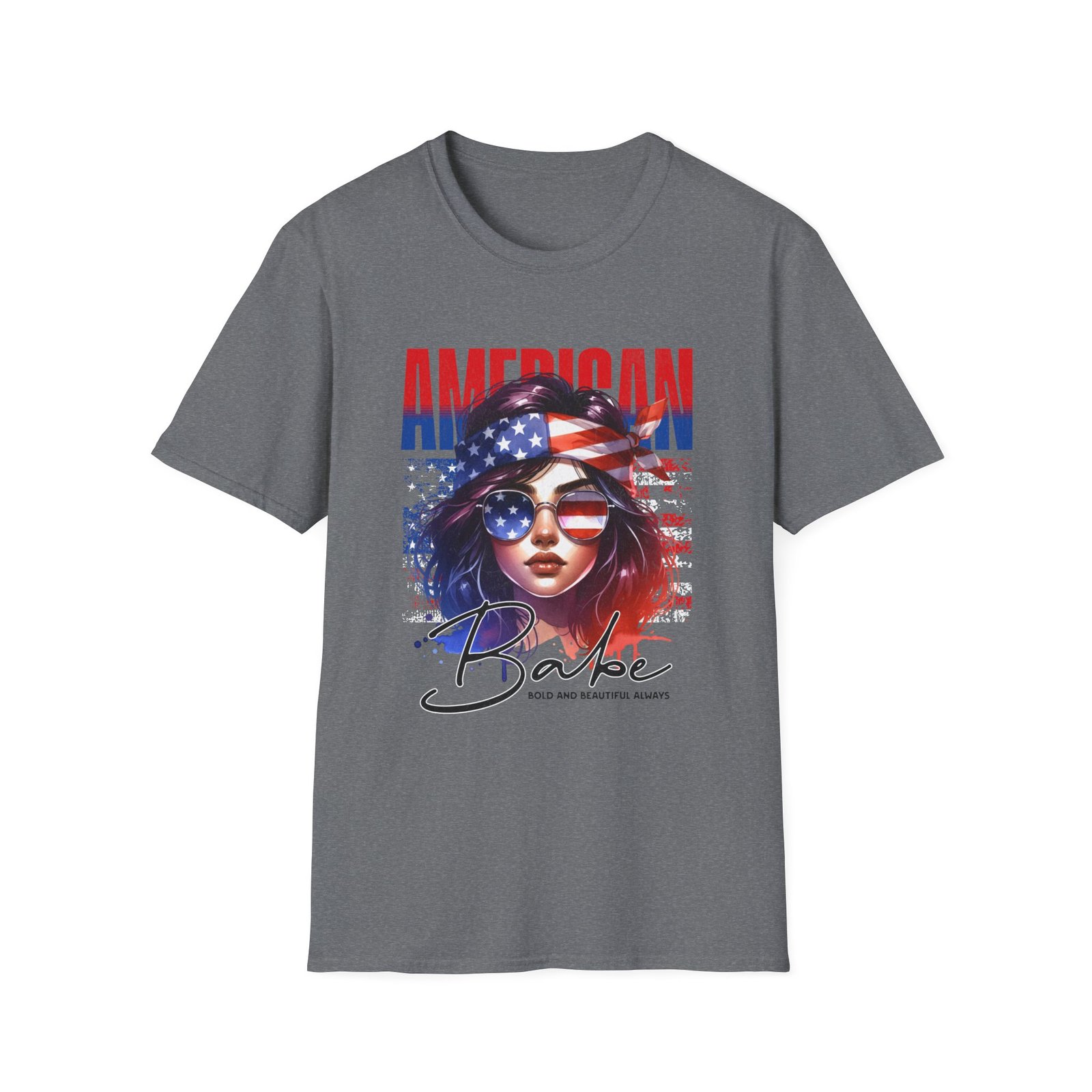 Patriotic American Graphic T-Shirt, Softstyle Tee for Summer Celebrations, 4th of July Outfit, Trendy Casual Wear, Gift for Her